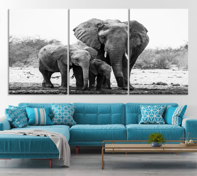 Elephant Family Africa Animals Framed Canvas Wall Art Print Home Decor