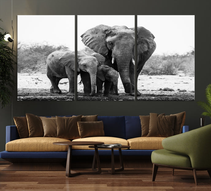 Elephant Family Africa Animals Framed Canvas Wall Art Print Home Decor