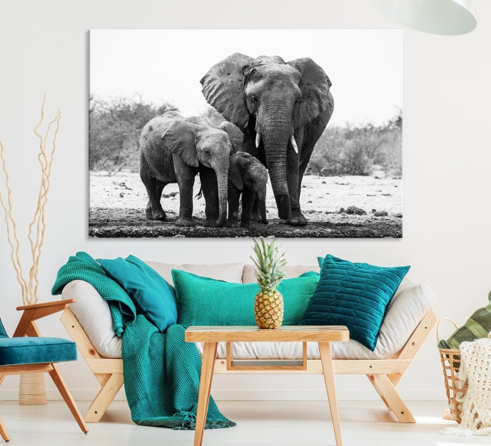 Elephant Family Africa Animals Framed Canvas Wall Art Print Home Decor