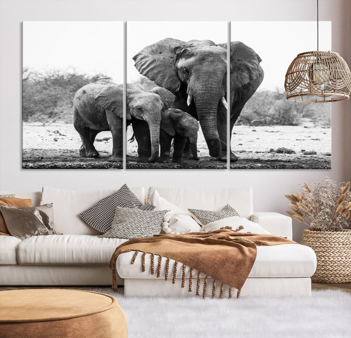 Elephant Family Africa Animals Framed Canvas Wall Art Print Home Decor