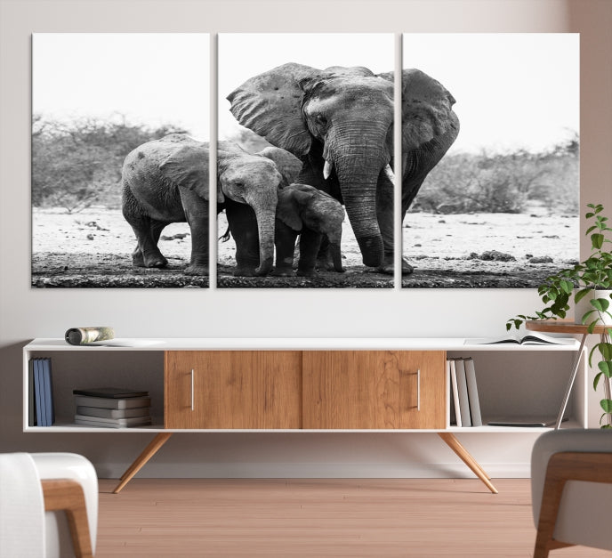 Elephant Family Africa Animals Framed Canvas Wall Art Print Home Decor