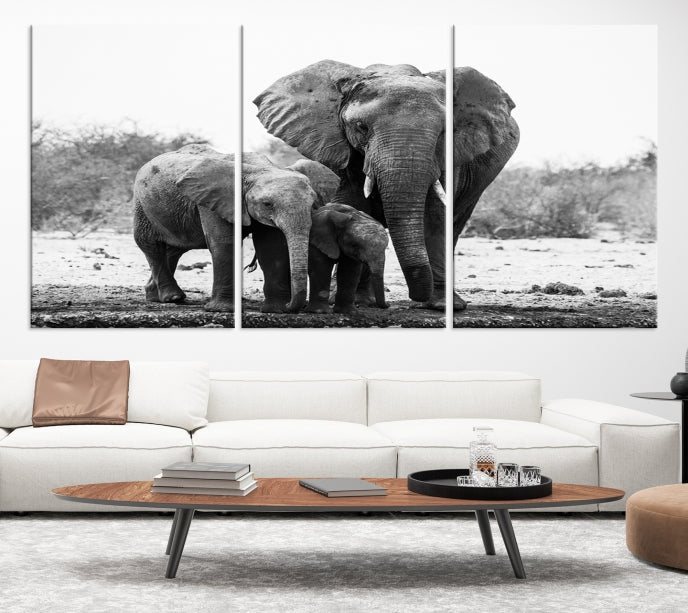 Elephant Family Africa Animals Framed Canvas Wall Art Print Home Decor