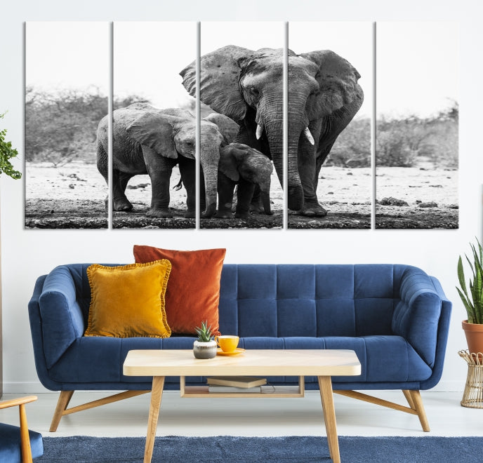 Elephant Family Africa Animals Framed Canvas Wall Art Print Home Decor