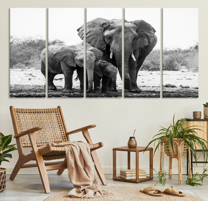 Elephant Family Africa Animals Framed Canvas Wall Art Print Home Decor