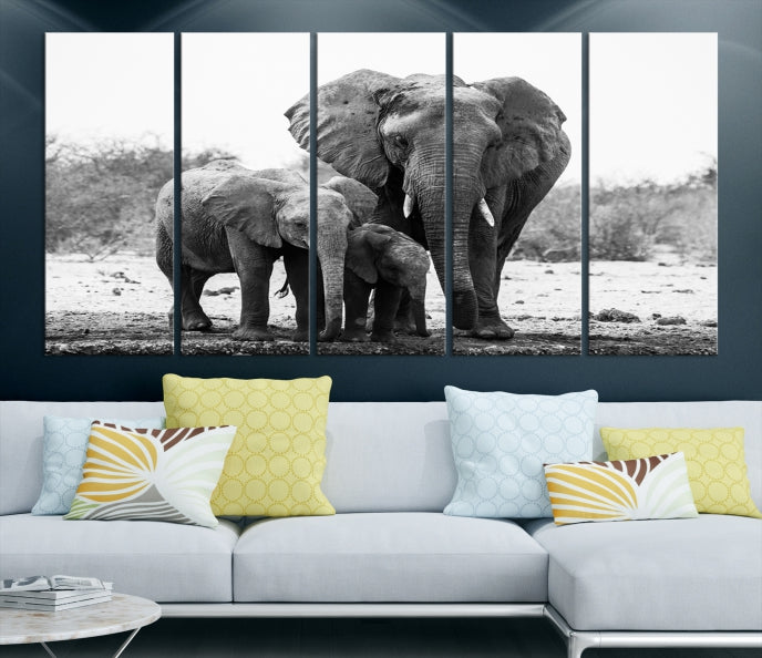 Elephant Family Africa Animals Framed Canvas Wall Art Print Home Decor