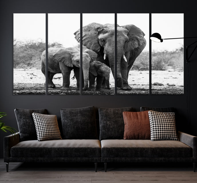 Elephant Family Africa Animals Framed Canvas Wall Art Print Home Decor