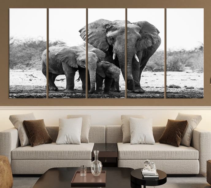 Elephant Family Africa Animals Framed Canvas Wall Art Print Home Decor