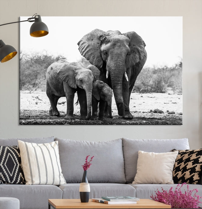 Elephant Family Africa Animals Framed Canvas Wall Art Print Home Decor