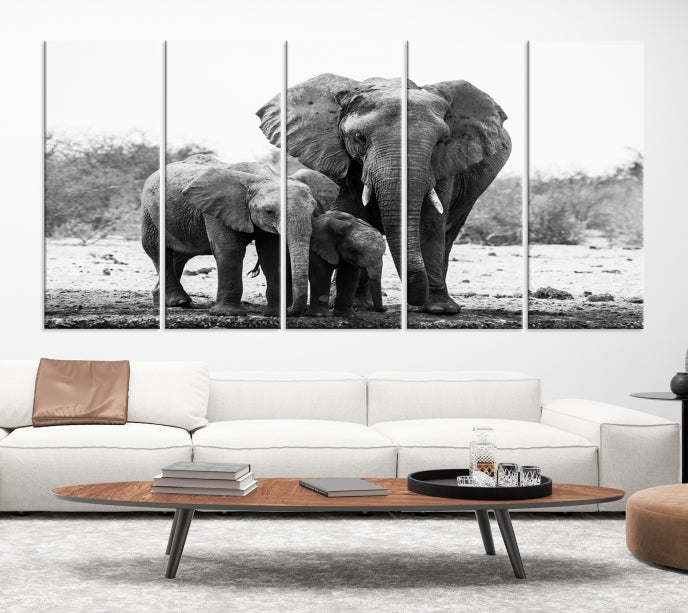 Elephant Family Africa Animals Framed Canvas Wall Art Print Home Decor