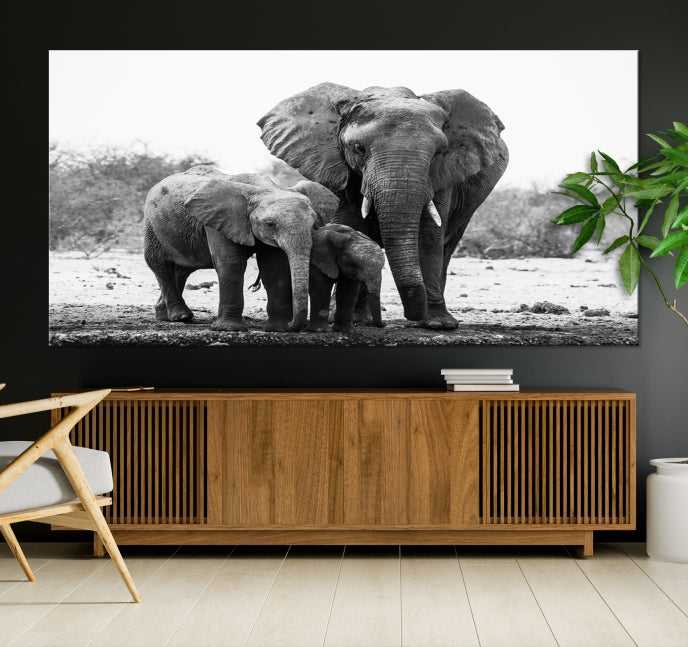 Elephant Family Africa Animals Framed Canvas Wall Art Print Home Decor