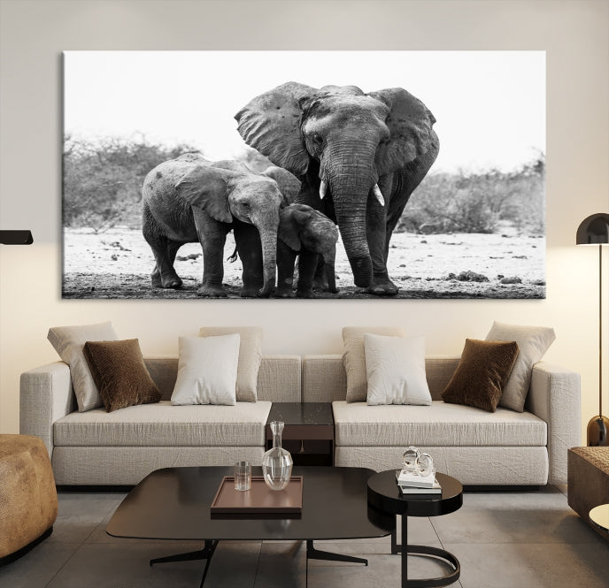 Elephant Family Africa Animals Framed Canvas Wall Art Print Home Decor