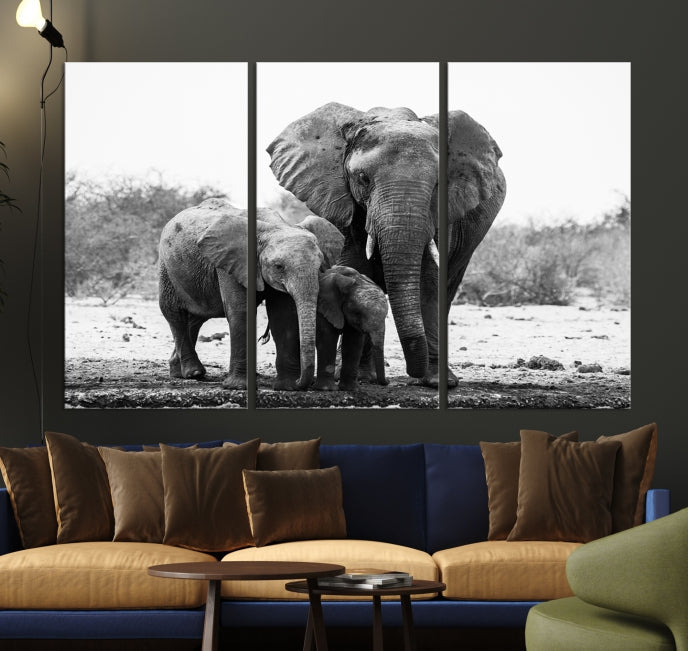 Elephant Family Africa Animals Framed Canvas Wall Art Print Home Decor