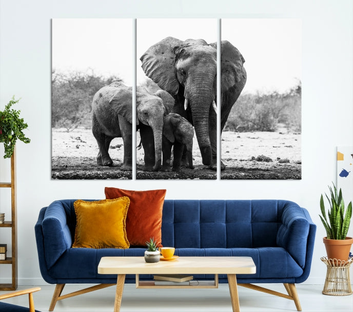 Elephant Family Africa Animals Framed Canvas Wall Art Print Home Decor