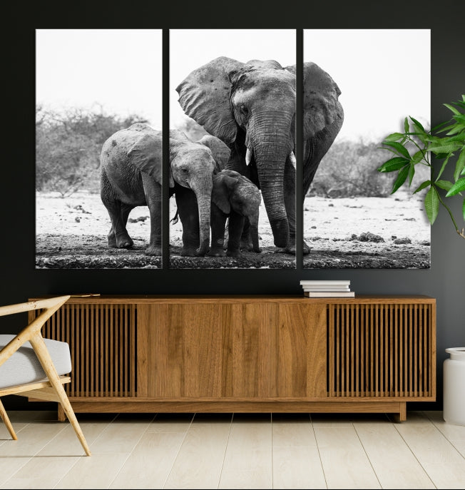 Elephant Family Africa Animals Framed Canvas Wall Art Print Home Decor