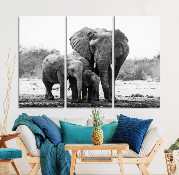 Elephant Family Africa Animals Framed Canvas Wall Art Print Home Decor