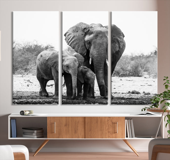 Elephant Family Africa Animals Framed Canvas Wall Art Print Home Decor