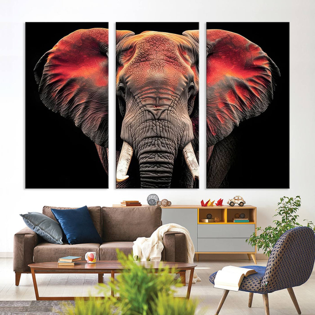 Elephant Wall Art, Abstract Wall Decor, Elephant Canvas Print Framed Living Room Decor