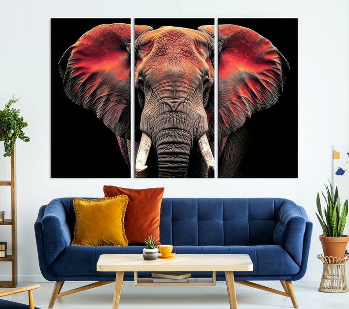 Elephant Wall Art, Abstract Wall Decor, Elephant Canvas Print Framed Living Room Decor