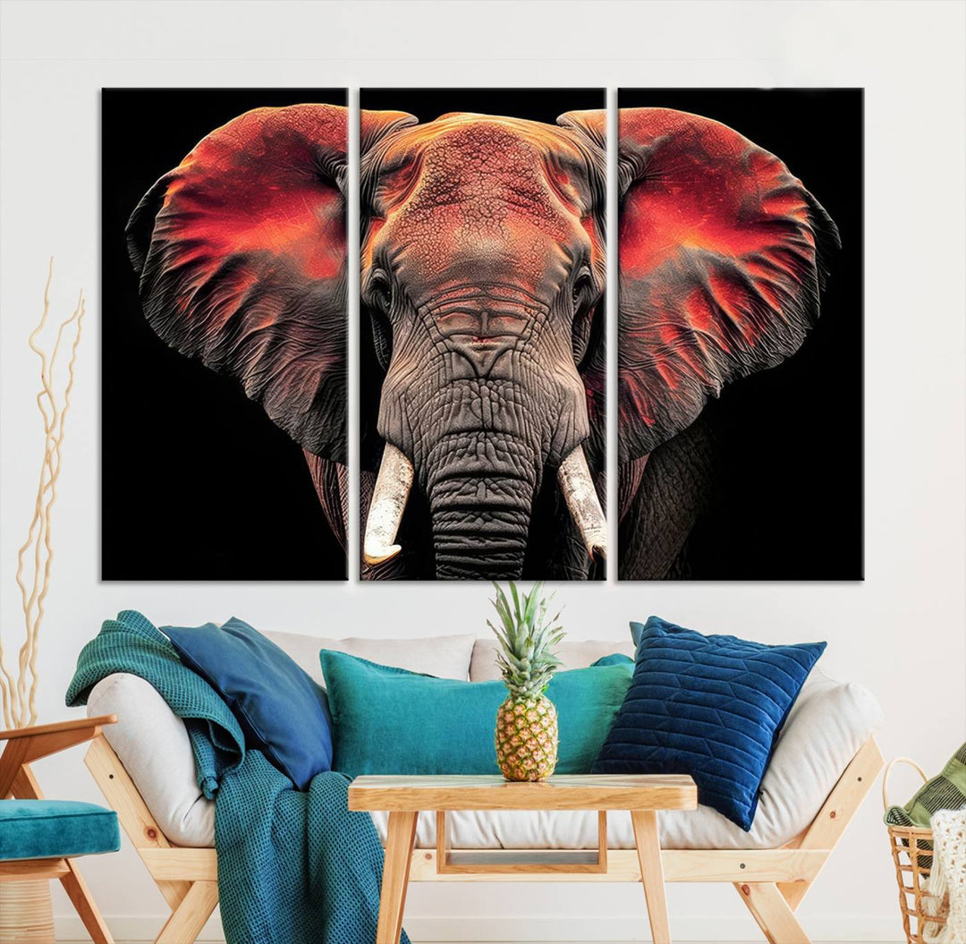 Elephant Wall Art, Abstract Wall Decor, Elephant Canvas Print Framed Living Room Decor