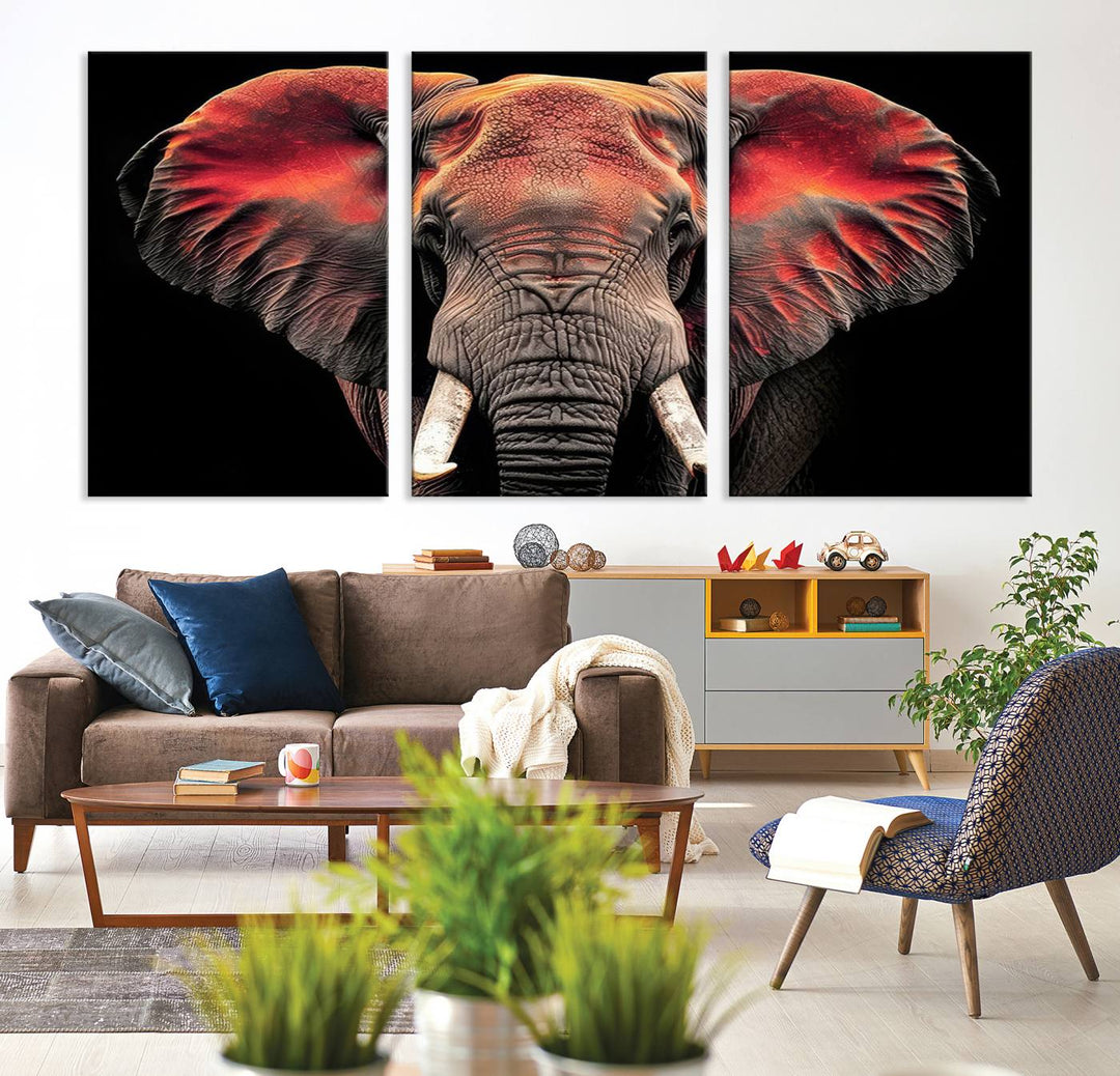 Elephant Wall Art, Abstract Wall Decor, Elephant Canvas Print Framed Living Room Decor