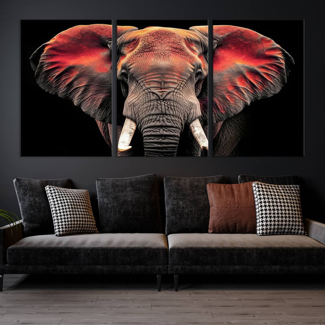 Elephant Wall Art, Abstract Wall Decor, Elephant Canvas Print Framed Living Room Decor