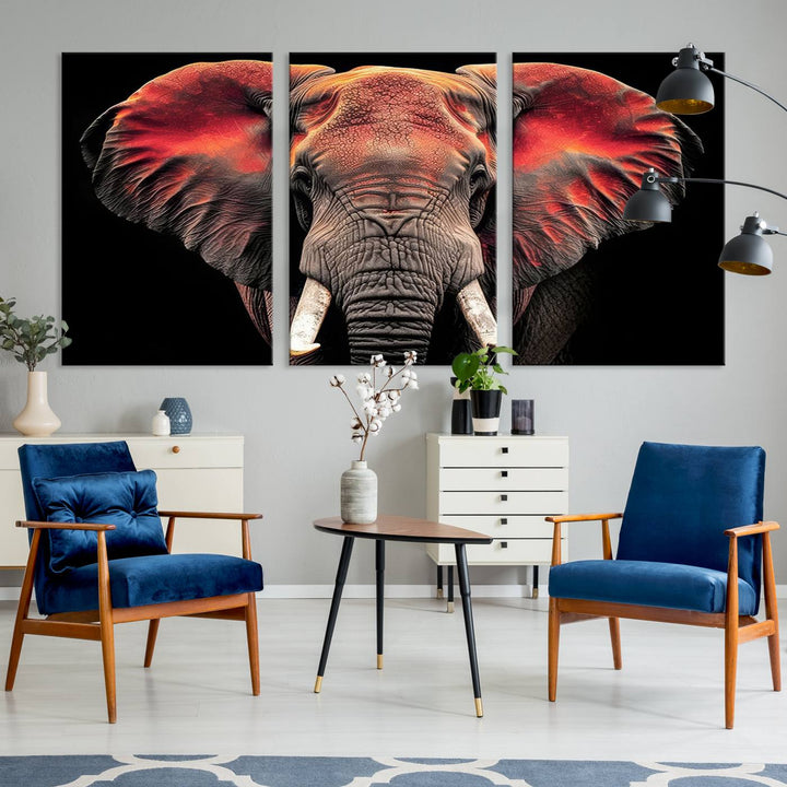 Elephant Wall Art, Abstract Wall Decor, Elephant Canvas Print Framed Living Room Decor