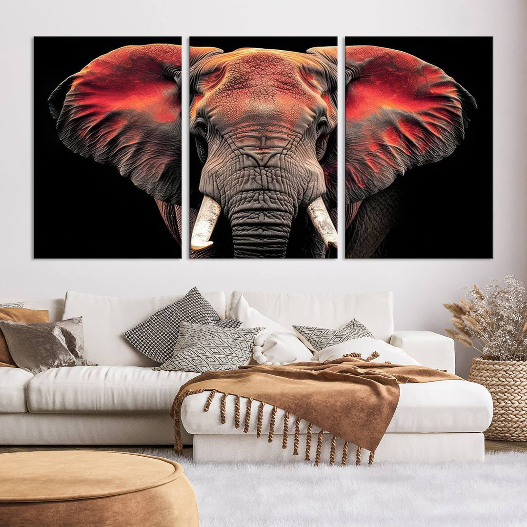 Elephant Wall Art, Abstract Wall Decor, Elephant Canvas Print Framed Living Room Decor