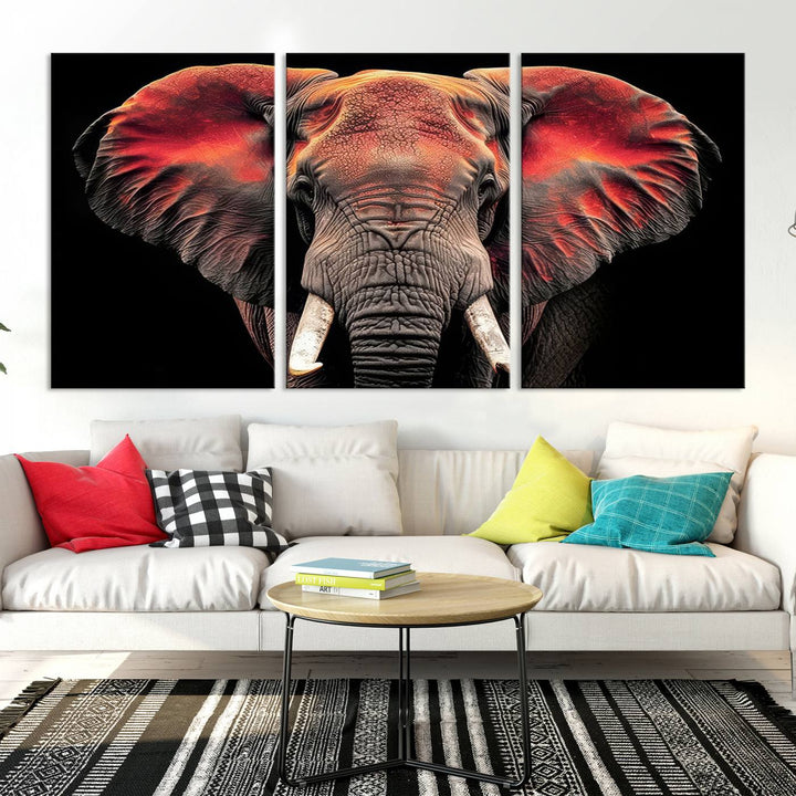 Elephant Wall Art, Abstract Wall Decor, Elephant Canvas Print Framed Living Room Decor