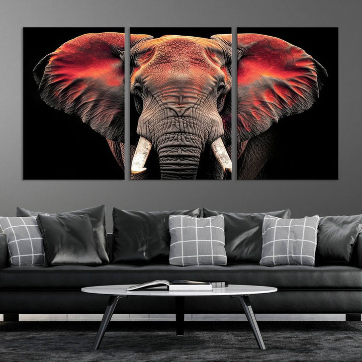 Elephant Wall Art, Abstract Wall Decor, Elephant Canvas Print Framed Living Room Decor