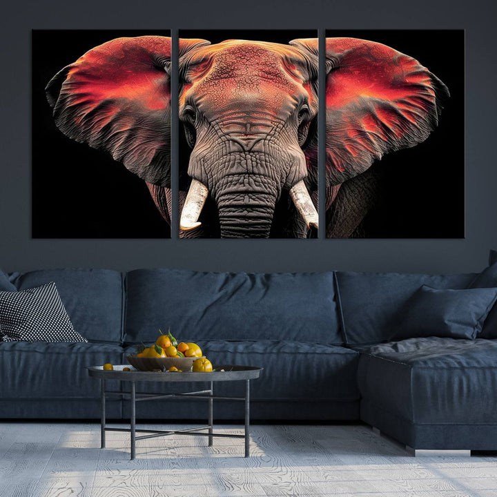 Elephant Wall Art, Abstract Wall Decor, Elephant Canvas Print Framed Living Room Decor