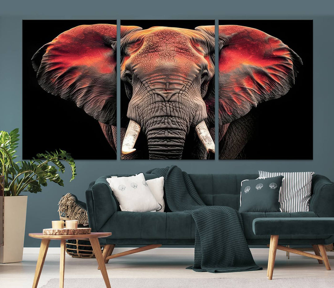 Elephant Wall Art, Abstract Wall Decor, Elephant Canvas Print Framed Living Room Decor