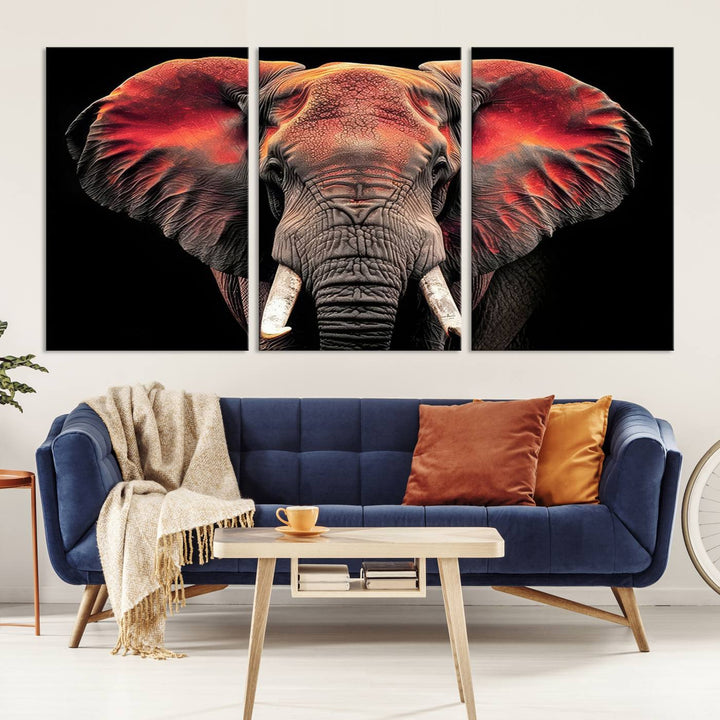 Elephant Wall Art, Abstract Wall Decor, Elephant Canvas Print Framed Living Room Decor