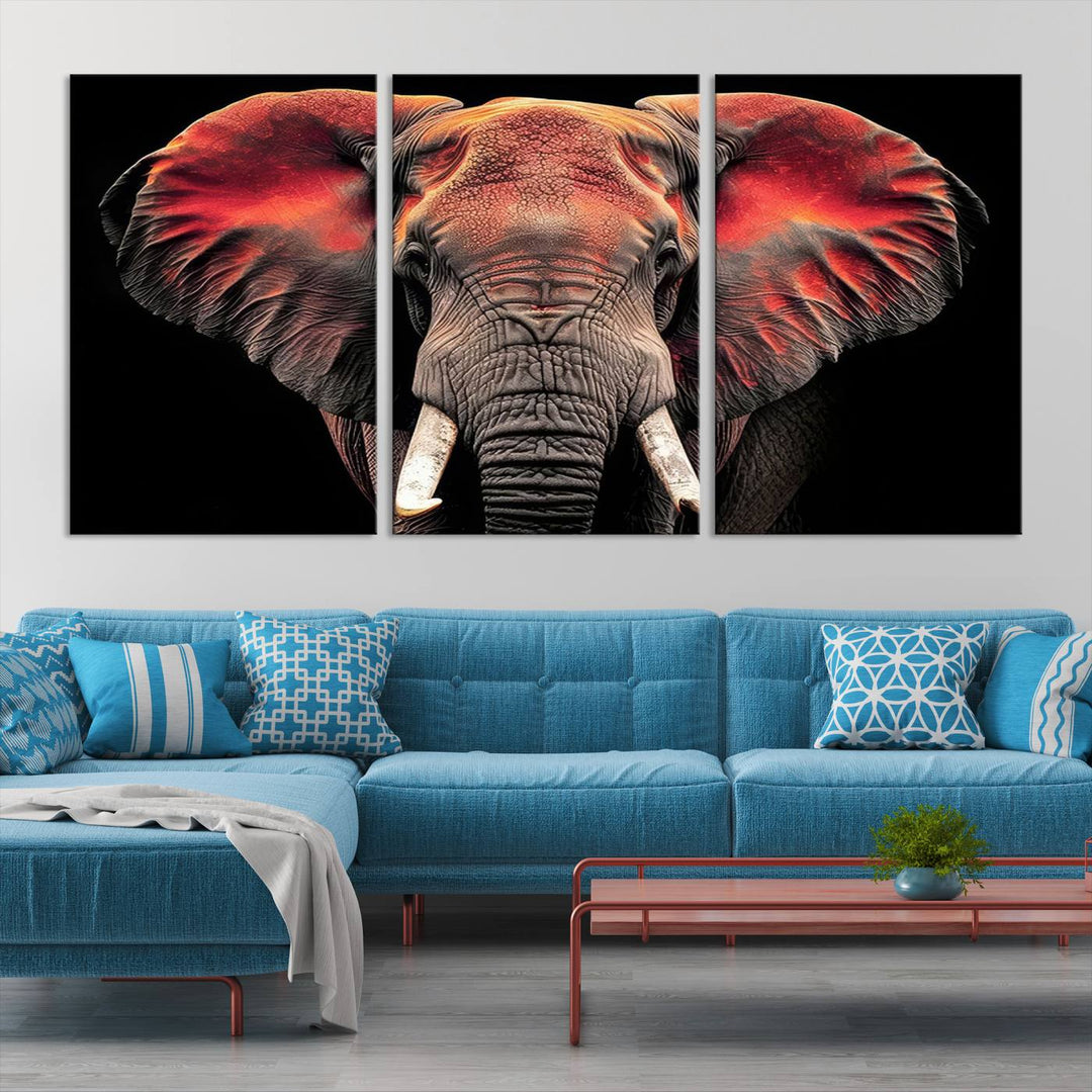 Elephant Wall Art, Abstract Wall Decor, Elephant Canvas Print Framed Living Room Decor