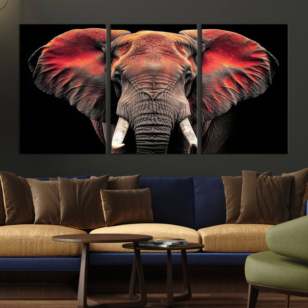 Elephant Wall Art, Abstract Wall Decor, Elephant Canvas Print Framed Living Room Decor