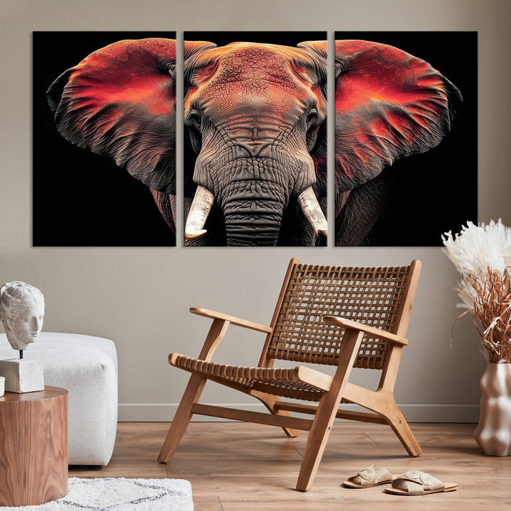 Elephant Wall Art, Abstract Wall Decor, Elephant Canvas Print Framed Living Room Decor