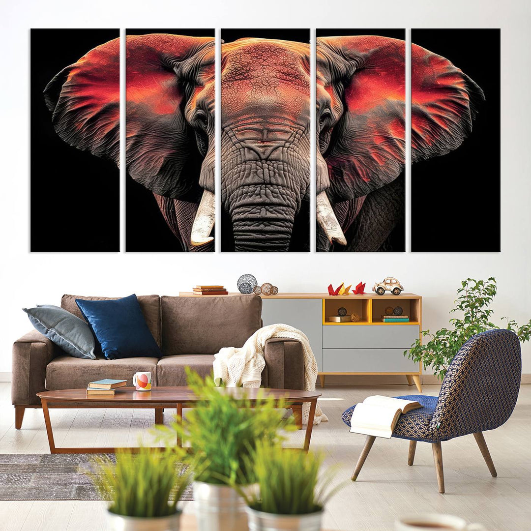 Elephant Wall Art, Abstract Wall Decor, Elephant Canvas Print Framed Living Room Decor