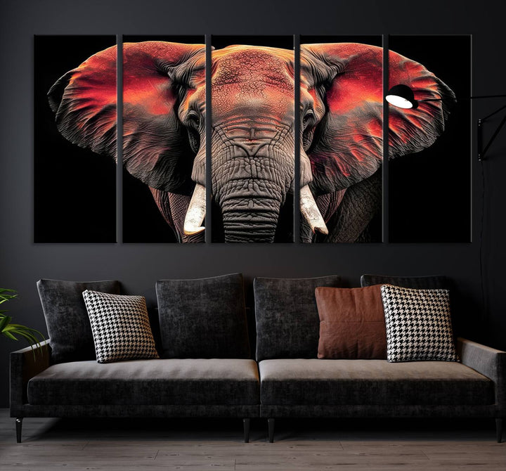 Elephant Wall Art, Abstract Wall Decor, Elephant Canvas Print Framed Living Room Decor