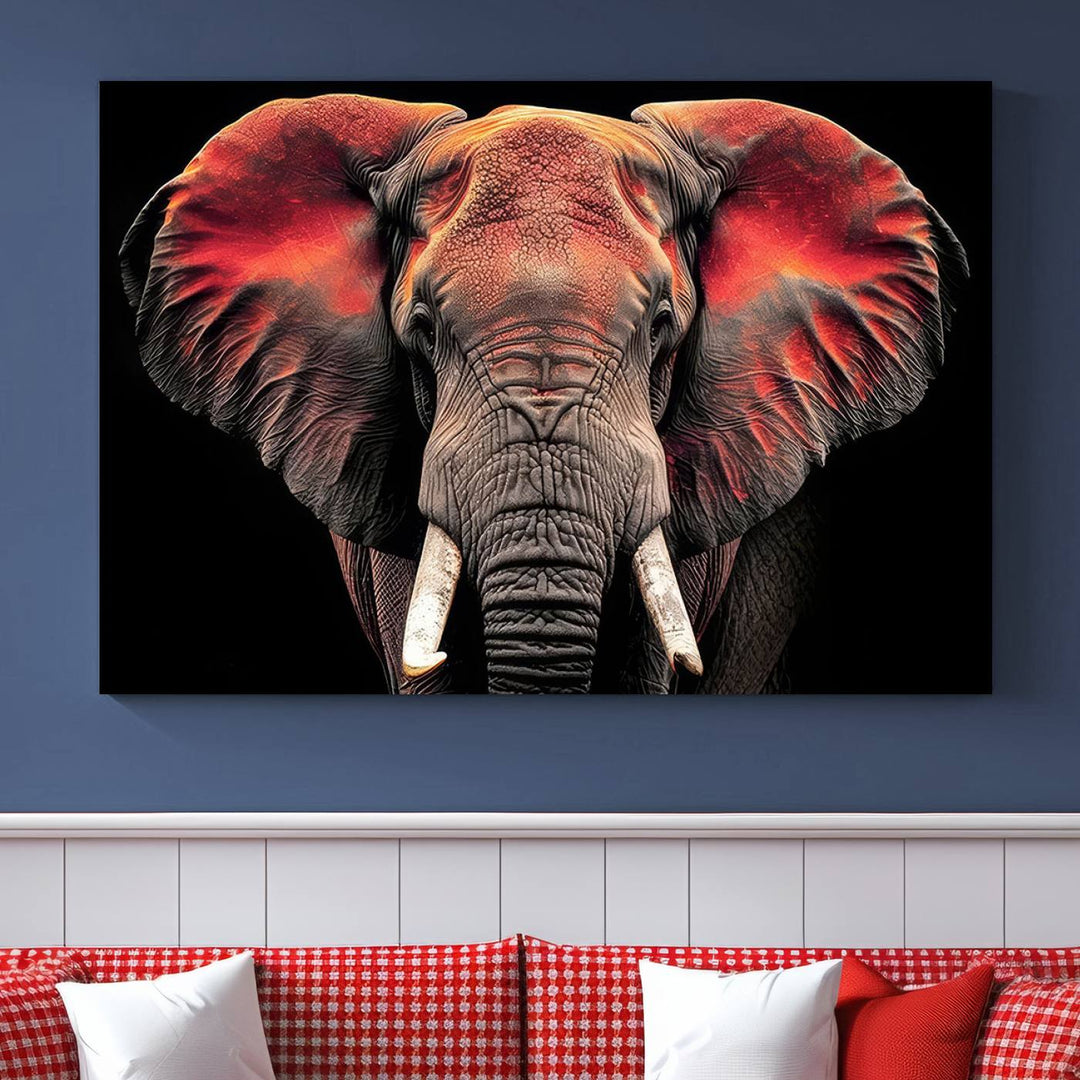 Elephant Wall Art, Abstract Wall Decor, Elephant Canvas Print Framed Living Room Decor