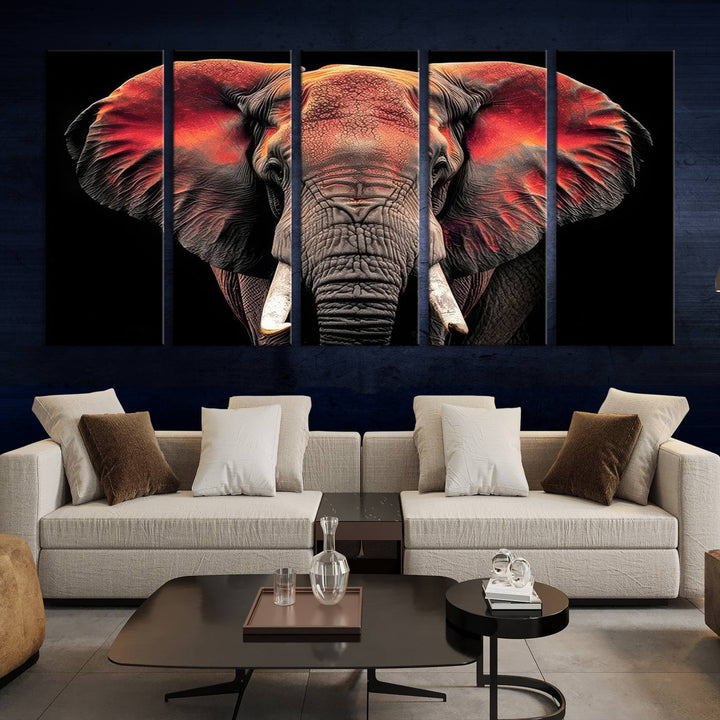 Elephant Wall Art, Abstract Wall Decor, Elephant Canvas Print Framed Living Room Decor