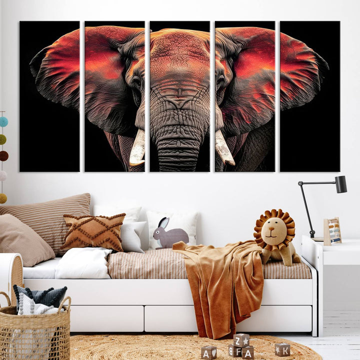 Elephant Wall Art, Abstract Wall Decor, Elephant Canvas Print Framed Living Room Decor