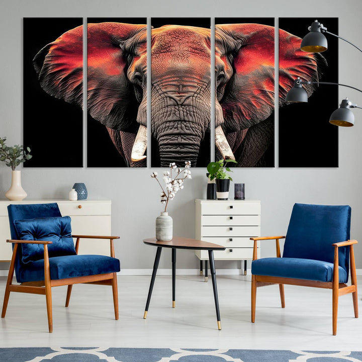 Elephant Wall Art, Abstract Wall Decor, Elephant Canvas Print Framed Living Room Decor