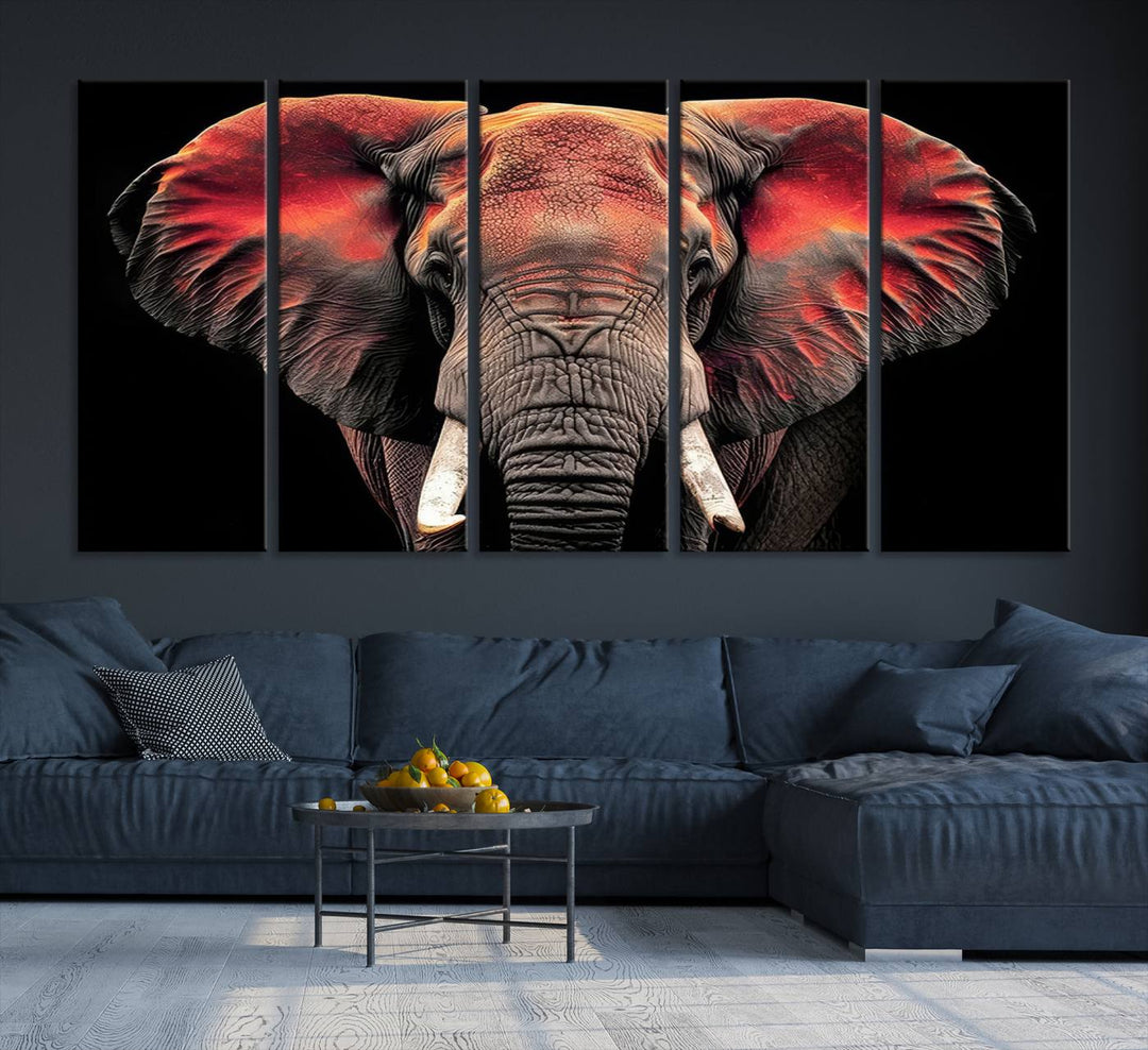 Elephant Wall Art, Abstract Wall Decor, Elephant Canvas Print Framed Living Room Decor