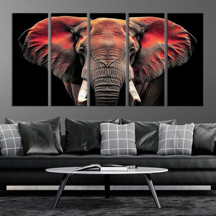 Elephant Wall Art, Abstract Wall Decor, Elephant Canvas Print Framed Living Room Decor