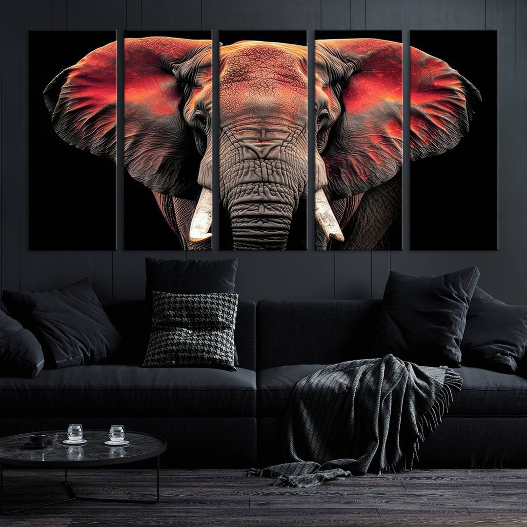 Elephant Wall Art, Abstract Wall Decor, Elephant Canvas Print Framed Living Room Decor