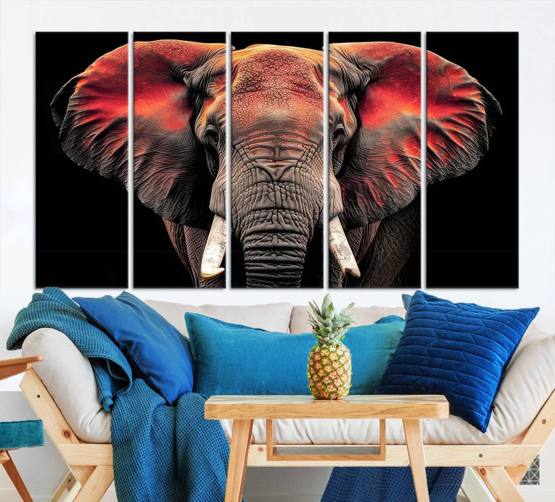 Elephant Wall Art, Abstract Wall Decor, Elephant Canvas Print Framed Living Room Decor