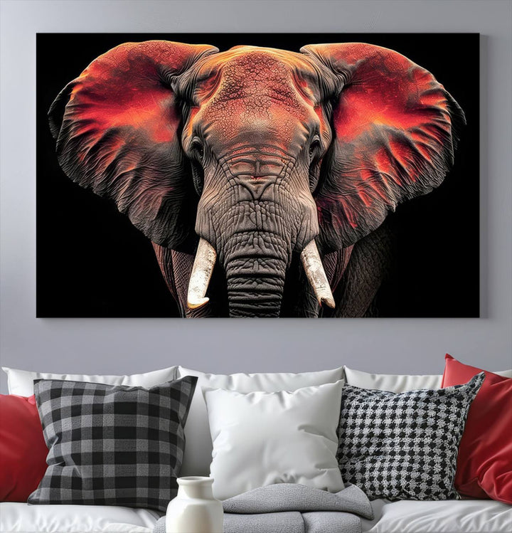 Elephant Wall Art, Abstract Wall Decor, Elephant Canvas Print Framed Living Room Decor