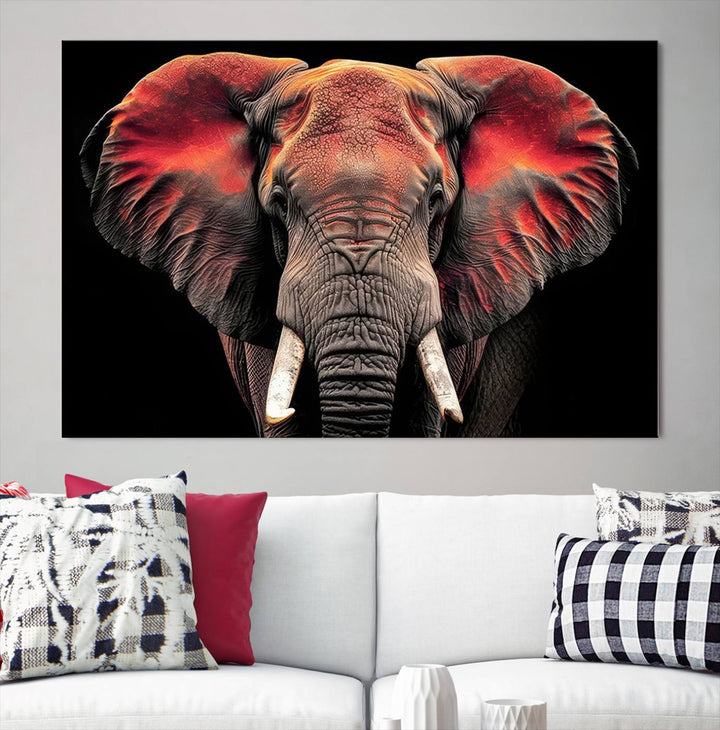 Elephant Wall Art, Abstract Wall Decor, Elephant Canvas Print Framed Living Room Decor