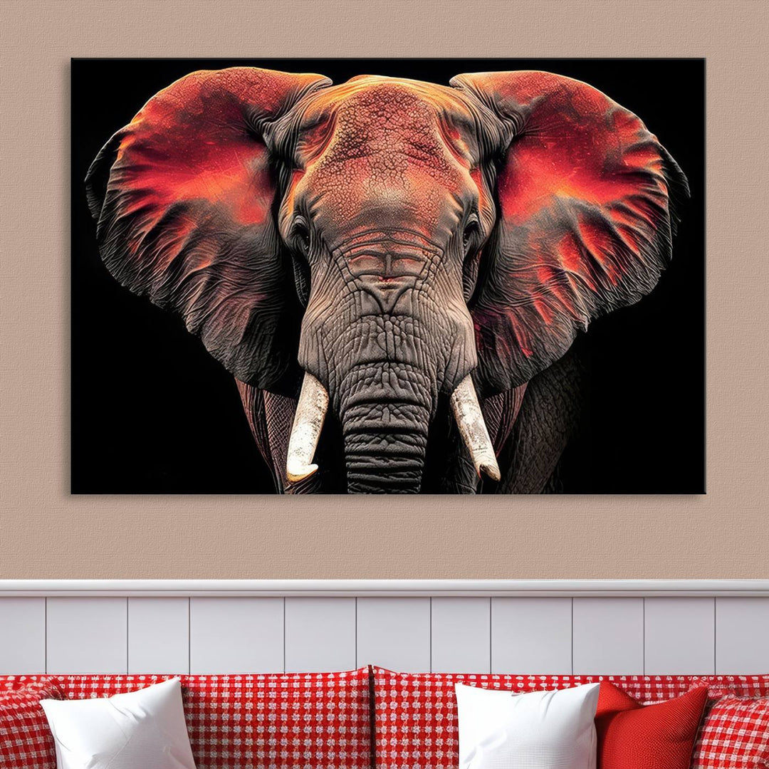 Elephant Wall Art, Abstract Wall Decor, Elephant Canvas Print Framed Living Room Decor