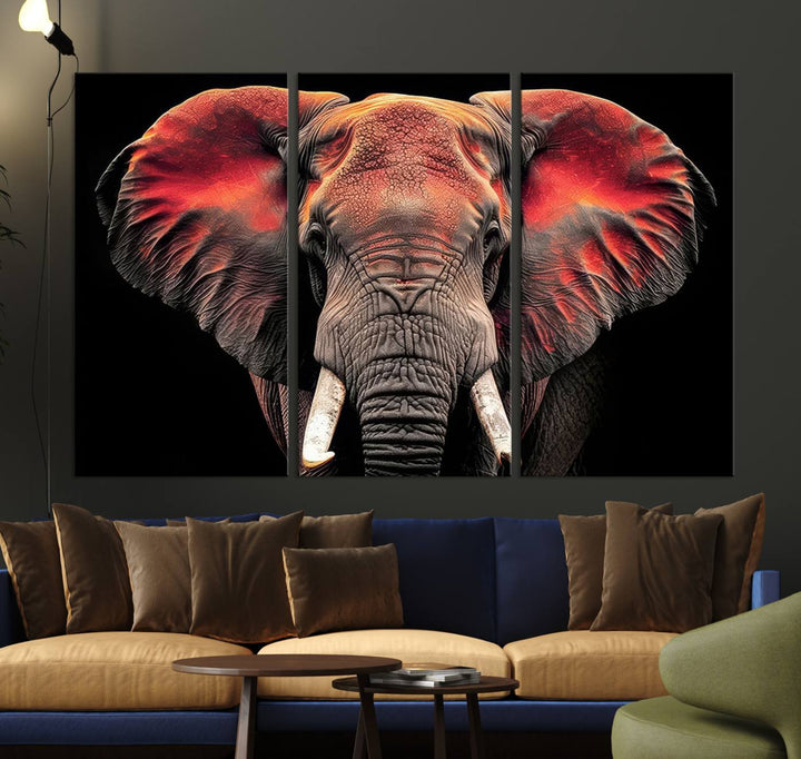 Elephant Wall Art, Abstract Wall Decor, Elephant Canvas Print Framed Living Room Decor