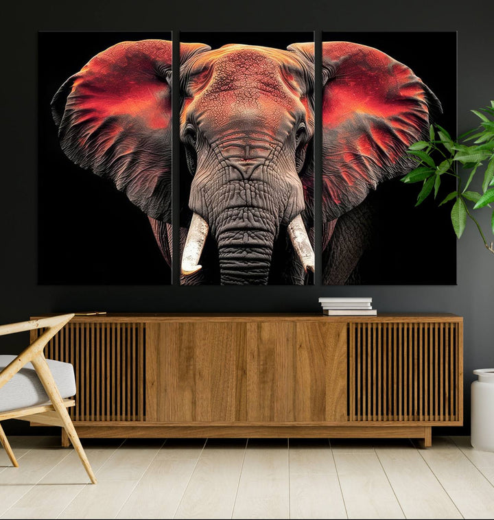 Elephant Wall Art, Abstract Wall Decor, Elephant Canvas Print Framed Living Room Decor